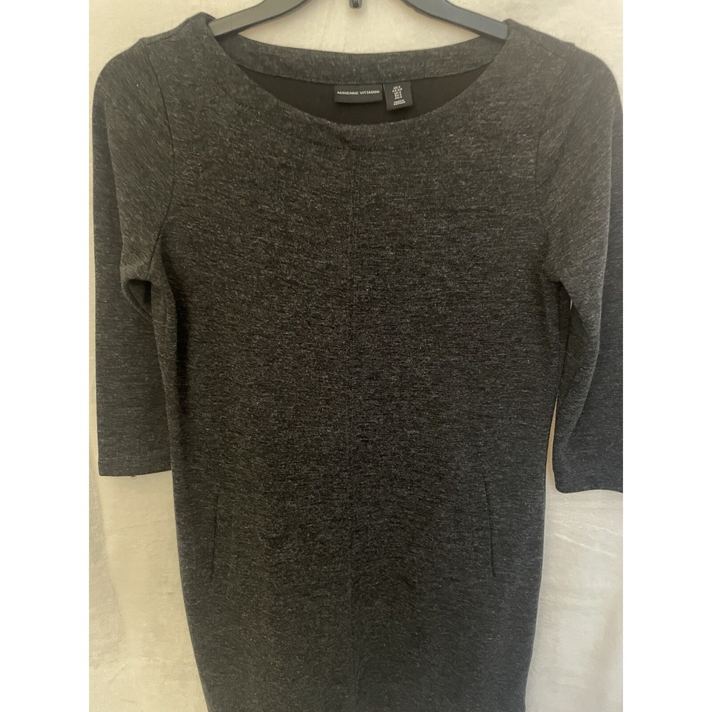 Adrienne Vittadini Gray Heathered Shift Dress With Pockets Stretch Size Small